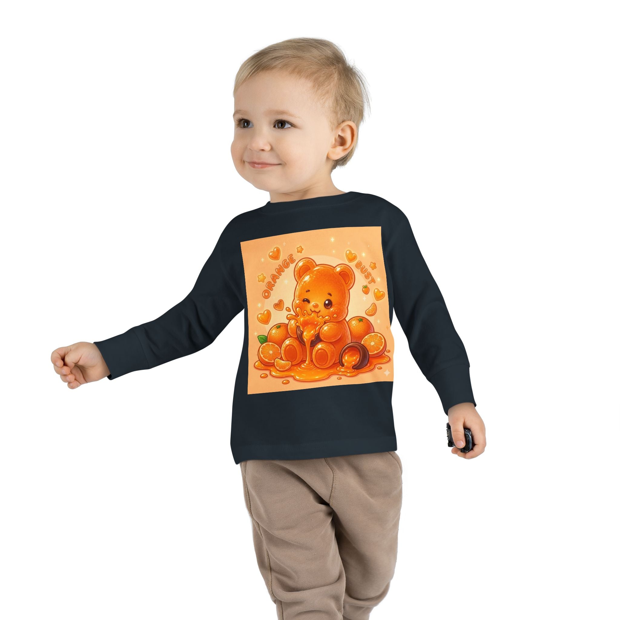 Sweet Ripe Orange, Oozy Fruit Gummy Bear Friend- Kids Long Sleeve Graphic Shirt