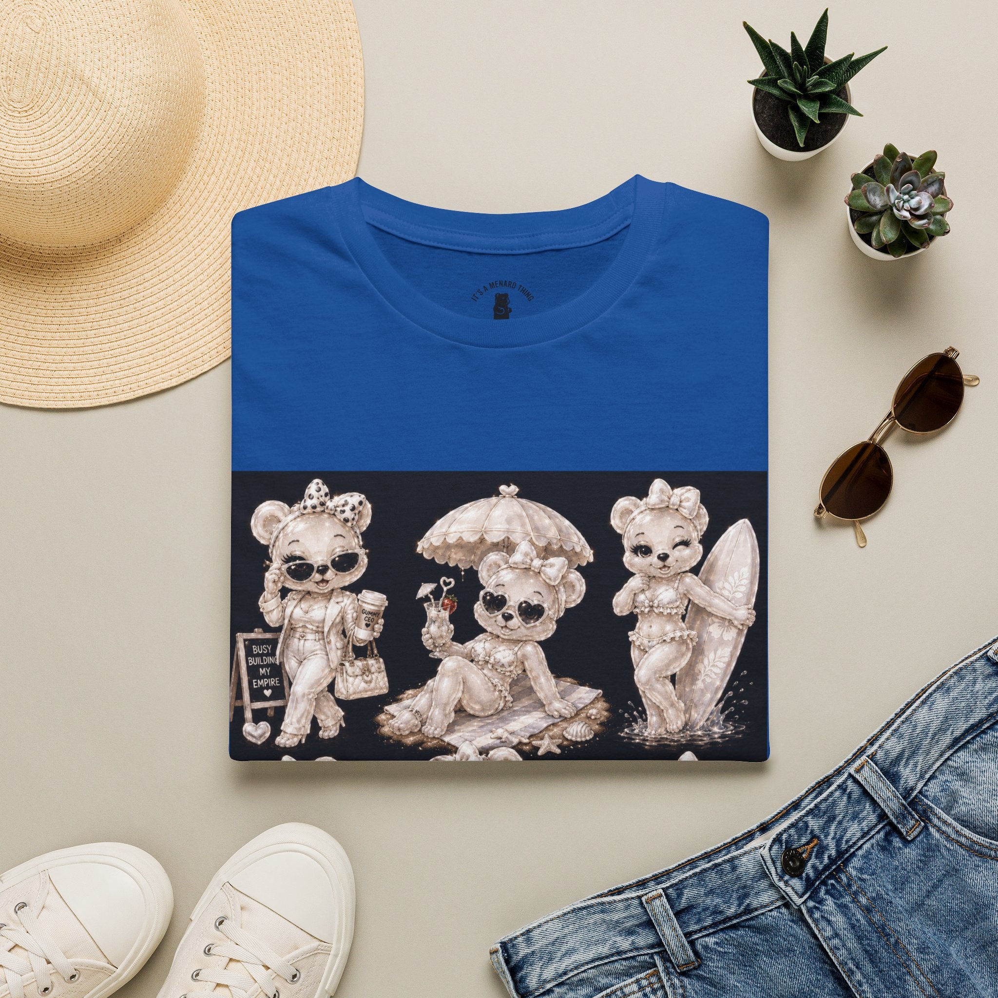 Vintage Kawaii Retro Oozy Bear, Beach Babe Pin Up- Adult Graphic Shirt (18+)