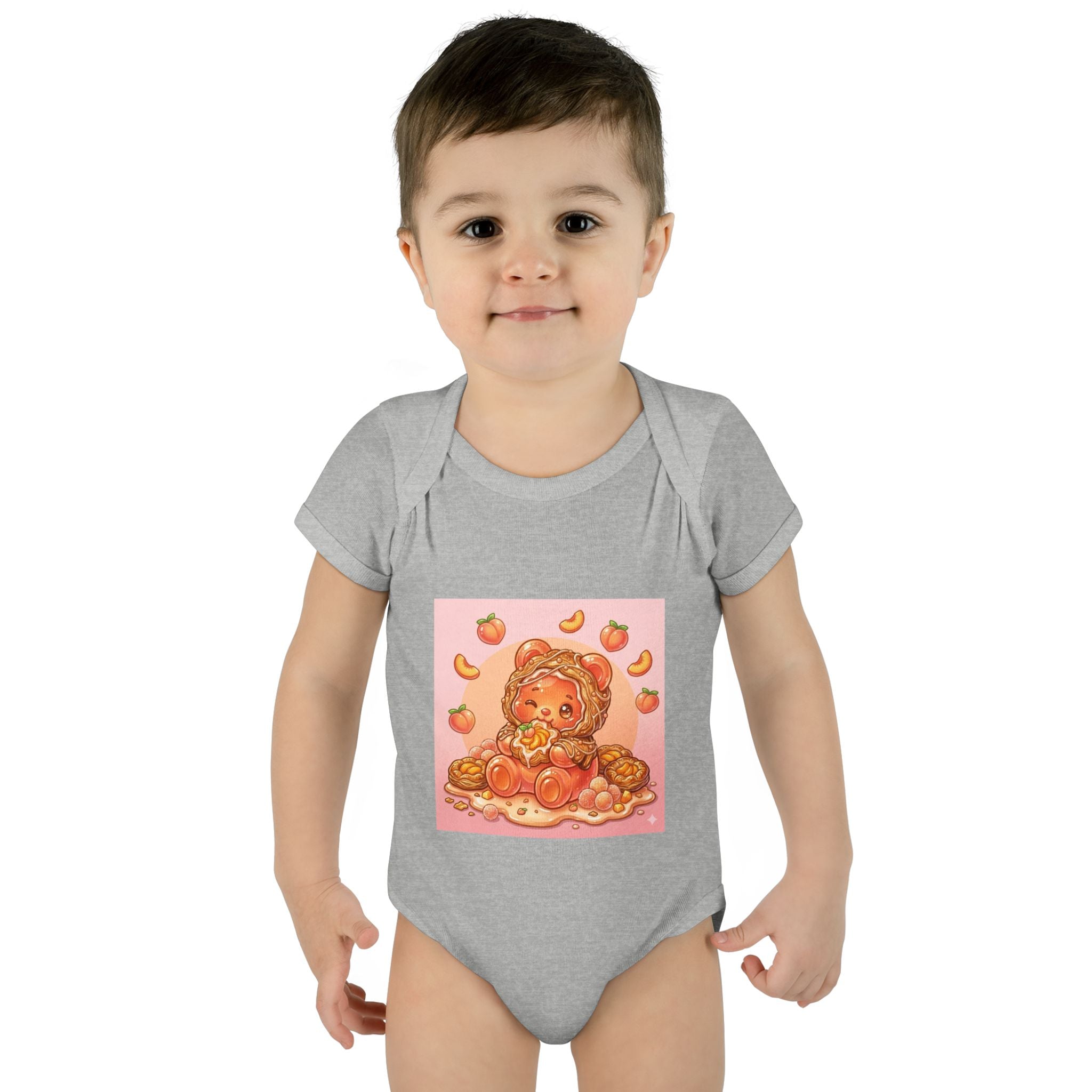 Peach Danish Gooey Gummy Bear in Puff Pasterie PJs Baby Onesie