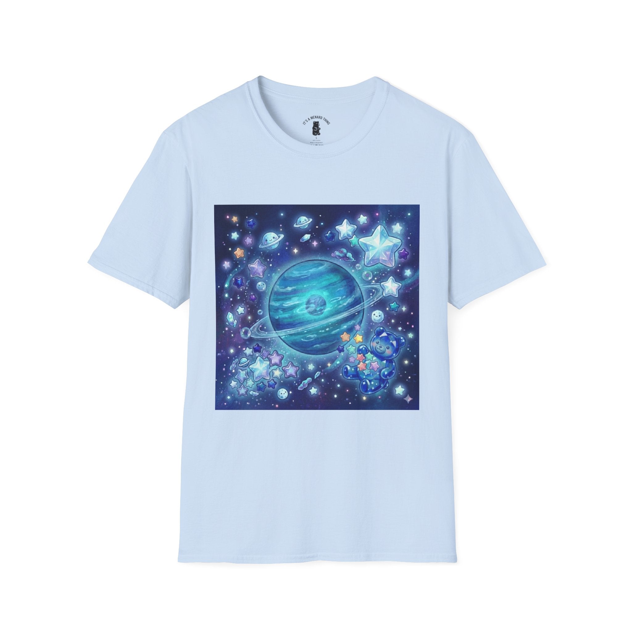 Lets Swim on Neptune, Blue Crystal Gooey Gummy Bear- Kawaii Graphic T-Shirt