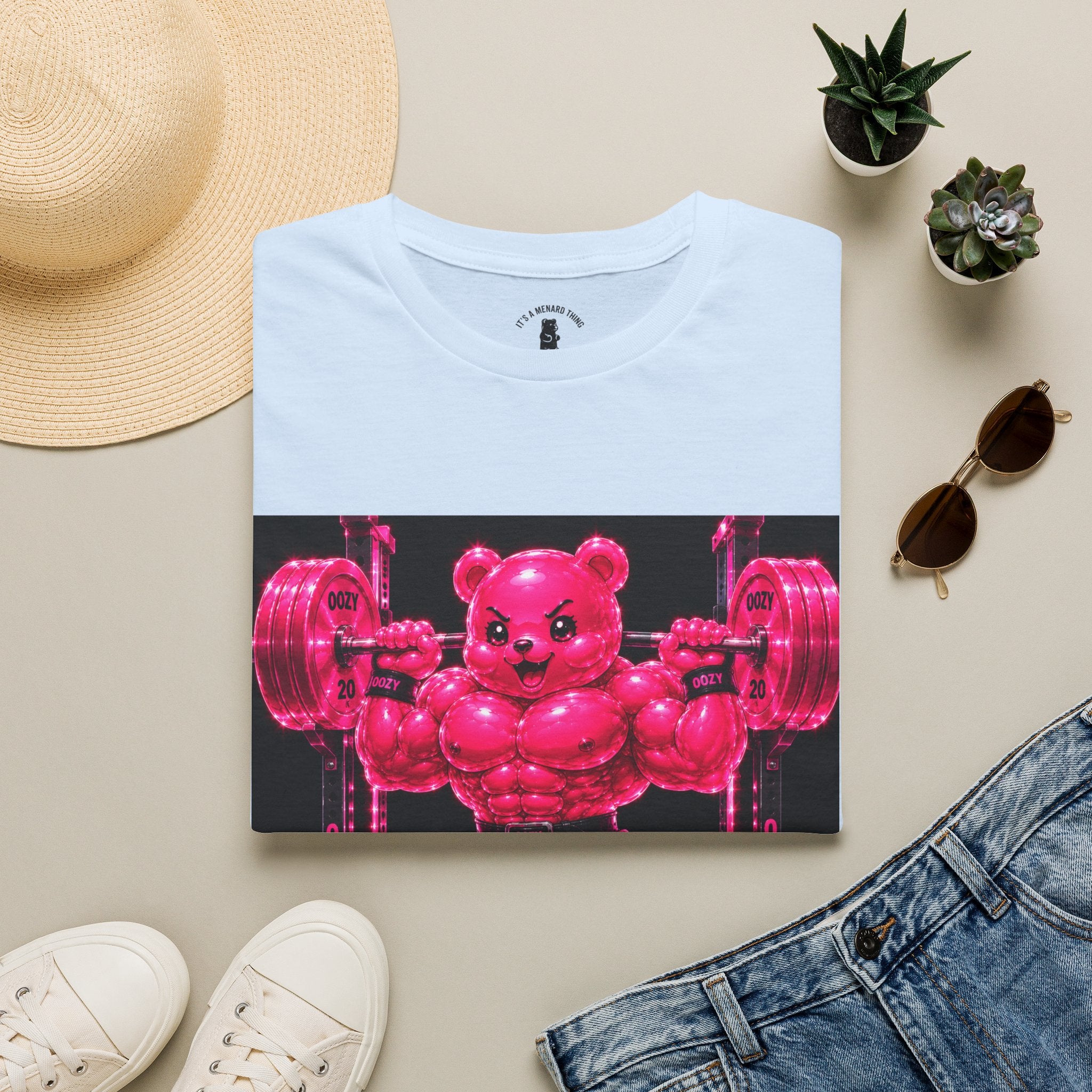 Feeling Like a Work Out, Pink Oozy Buff Bear Gummy Gym Special- Adult Graphic Shirt