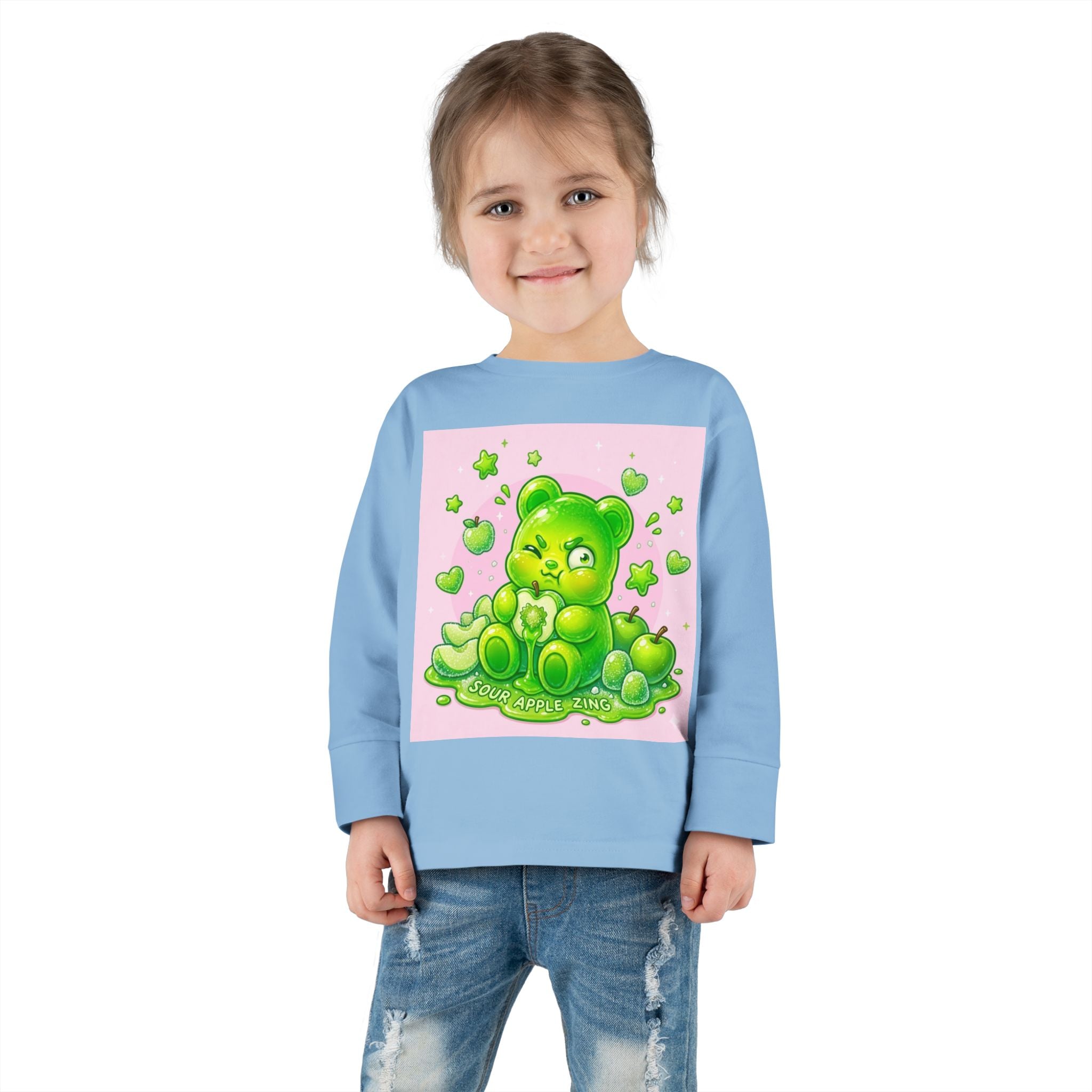 Green Sour Apple, Oozy Gummy Bear Friends- Kids Long Sleeve Shirt