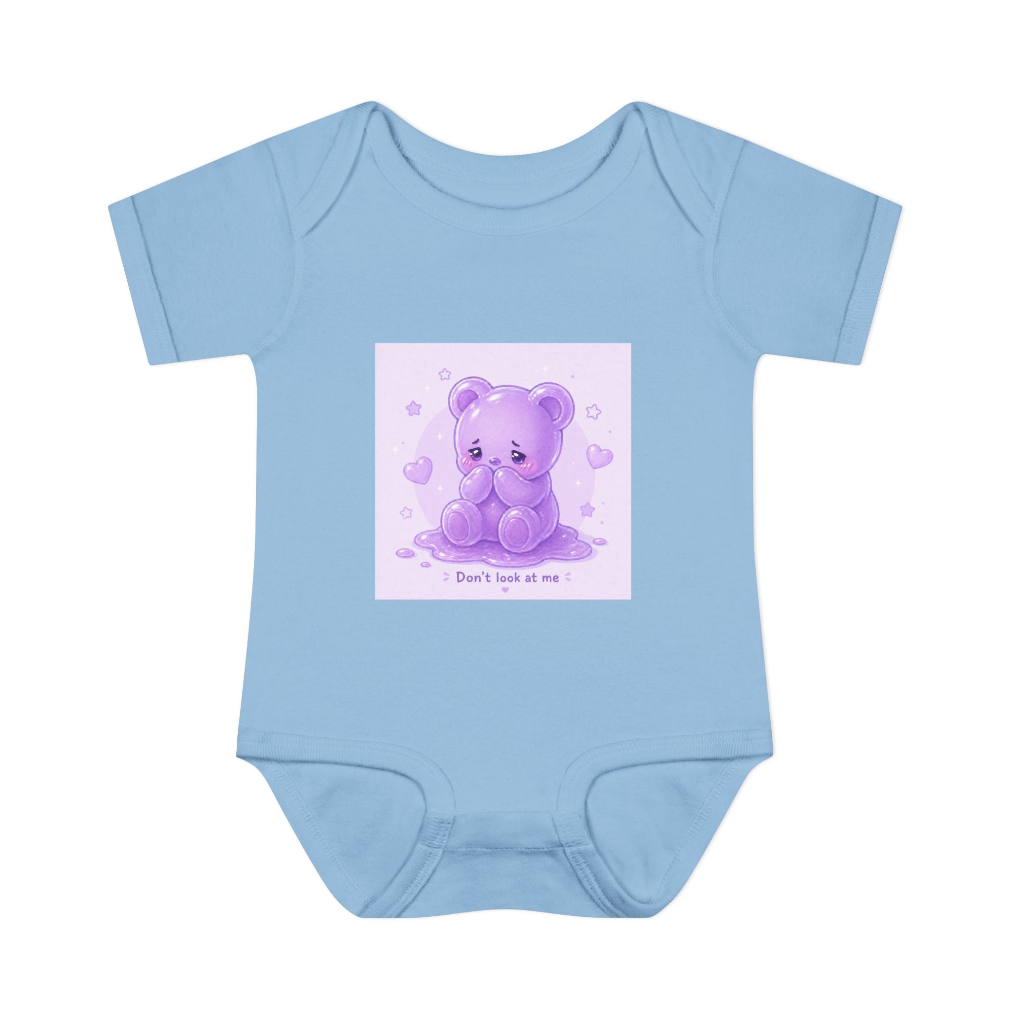 Purple Gooey Gummy Shy bear Baby Bodysuit - "Don't Look at Me" Cute Infant Onesie
