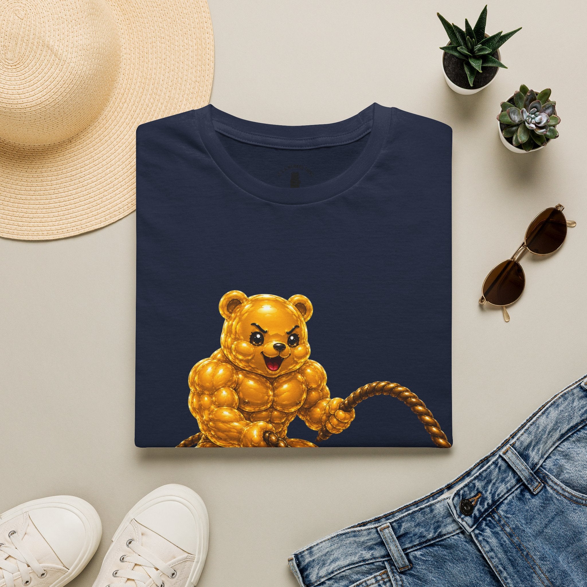 Rope Workout, Golden Yellow Oozy Buff Bear Gym Special- Adult Graphic Shirt (18+)