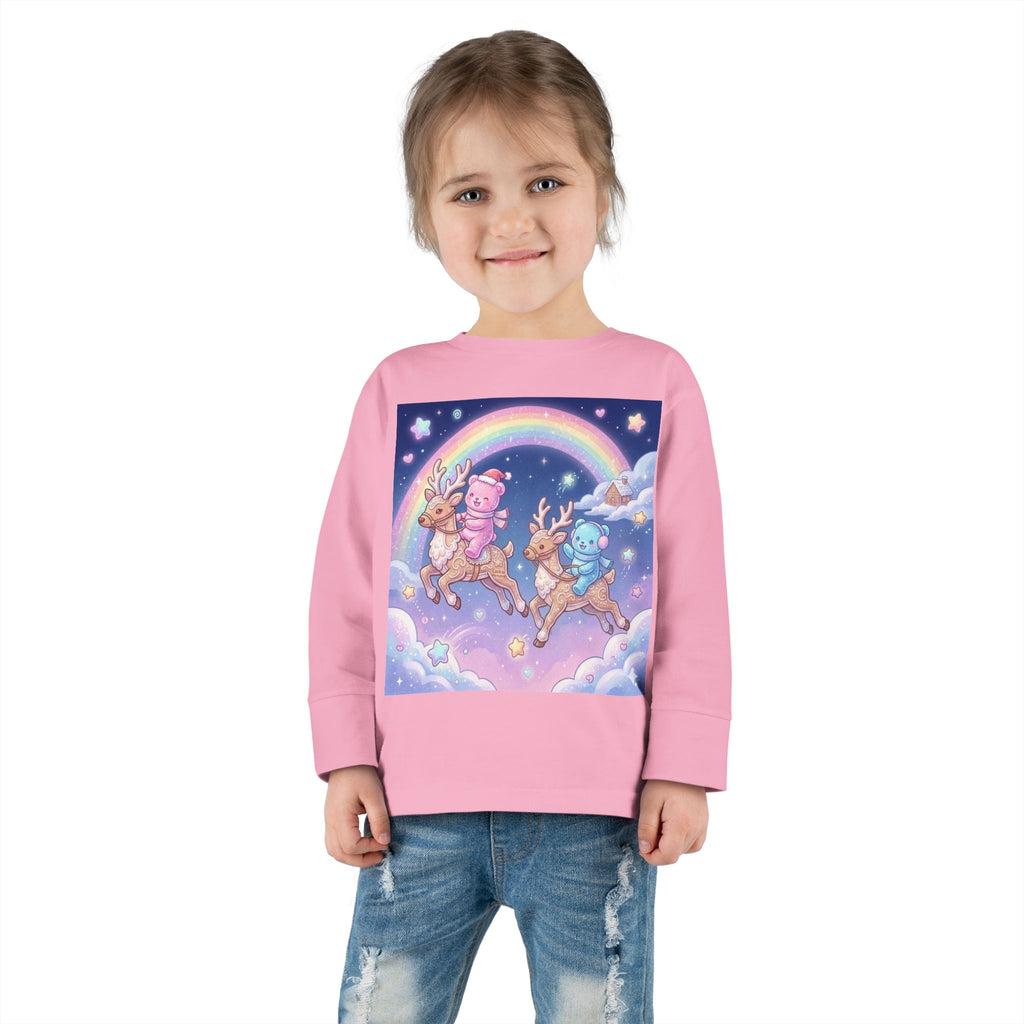 Riding On Frosted Flying Reindeer, Oozy Bear Friends Special- Graphic Long Sleeve Shirt