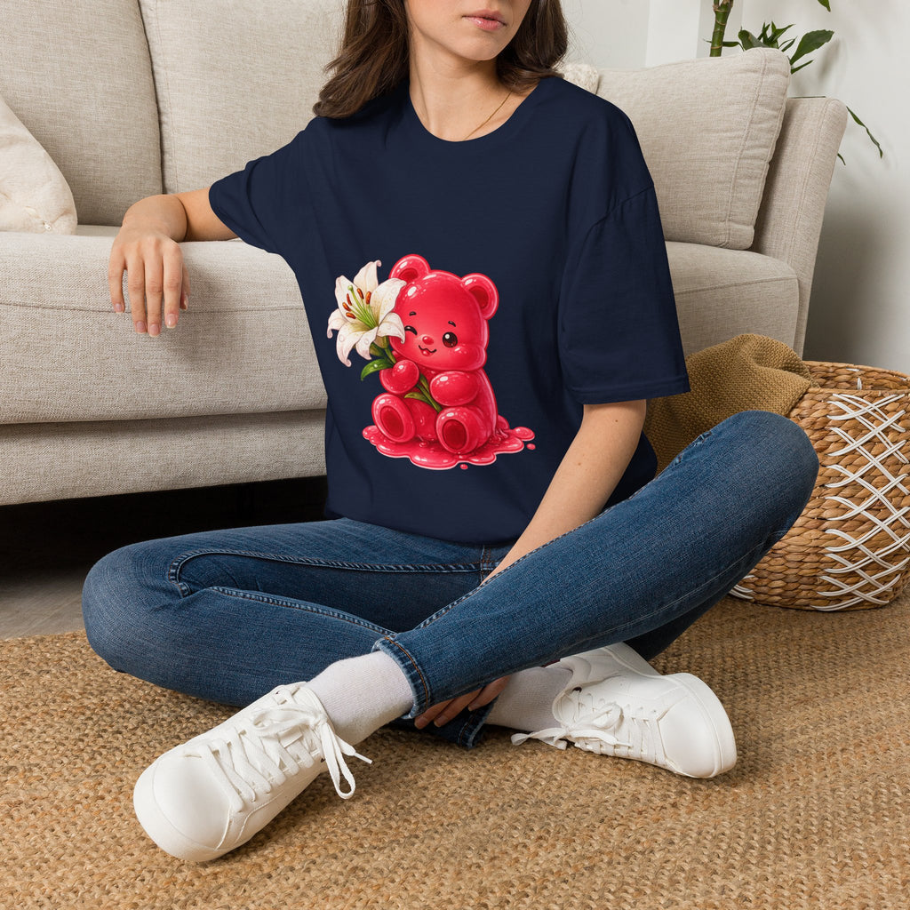 White Casa Blanca Lily, Red Oozy Bear Special Flower Edition- Graphic Shirt