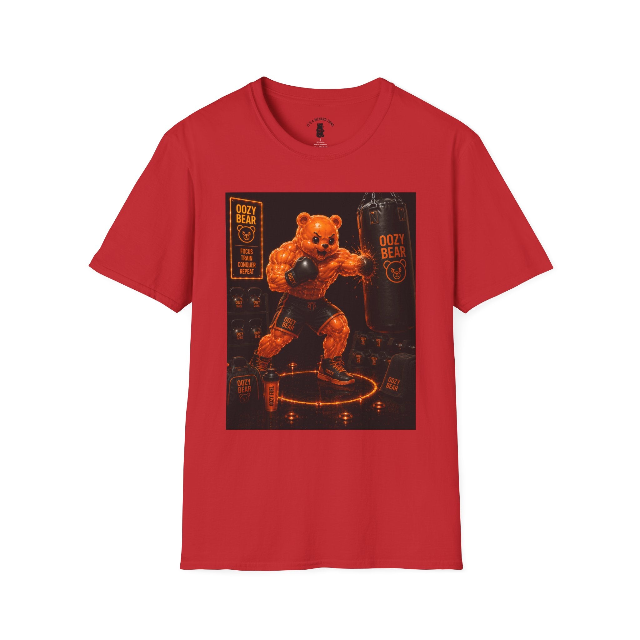 Retro Fighting Ring Workout, Orange Oozy Buff Bear Gummy Gym Addition- Adult Graphic Shirt