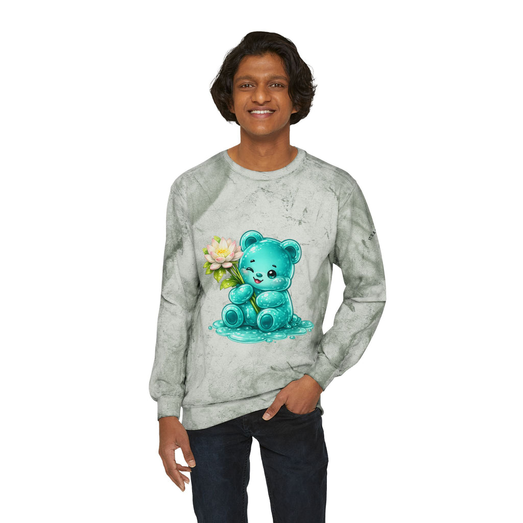 Beautiful White Lotus, Teal Gooey Gummy Bear Friend-Kawaii Graphic Sweatshirt