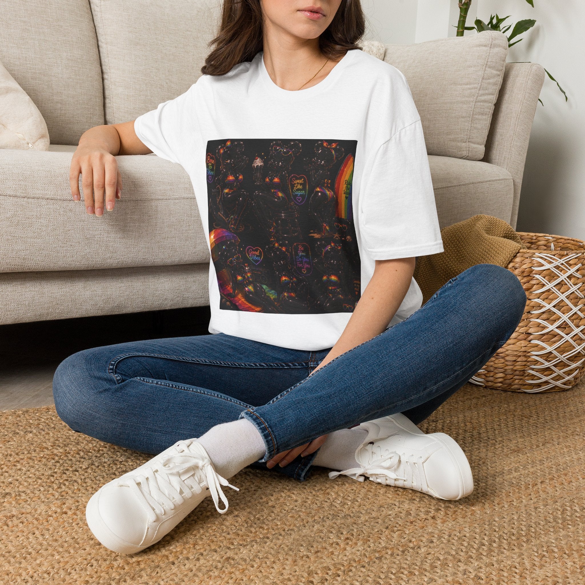 Black & Rainbow Special Addition Oozy Bear Beach Babe Pin Up- Adult Graphic Shirt (18+)