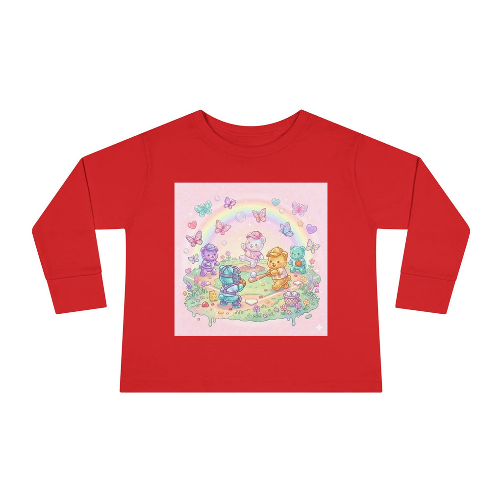 Playing Baseball With friends, Oozy Bear Outdoor Playtime- Graphic Long Sleeve Shirt