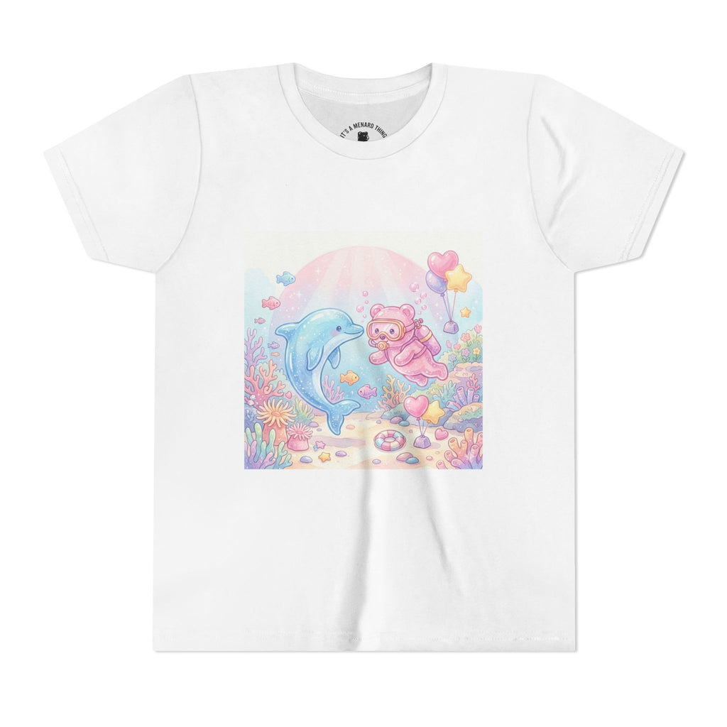 Dolphin & Pink Gooey Gummy Bear Underwater Tee — Pastel Ocean Animal Graphic Shirt