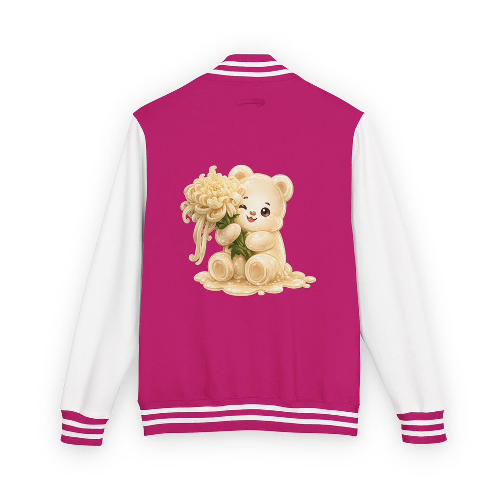 Creamy White Chrysanthemum Flower Addition, White Oozy Bear Gummy Friend- Lettermen Graphic Jacket