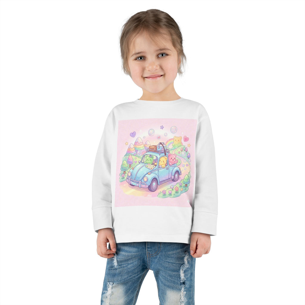 Pastel Car Ride Trip, Oozy Bear Group Friends- Graphic Long Sleeve Shirt