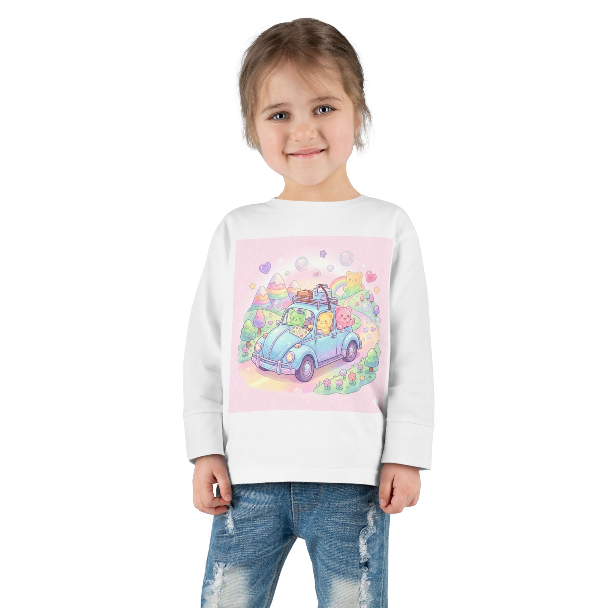 Pastel Car Ride Trip, Oozy Bear Group Friends- Graphic Long Sleeve Shirt