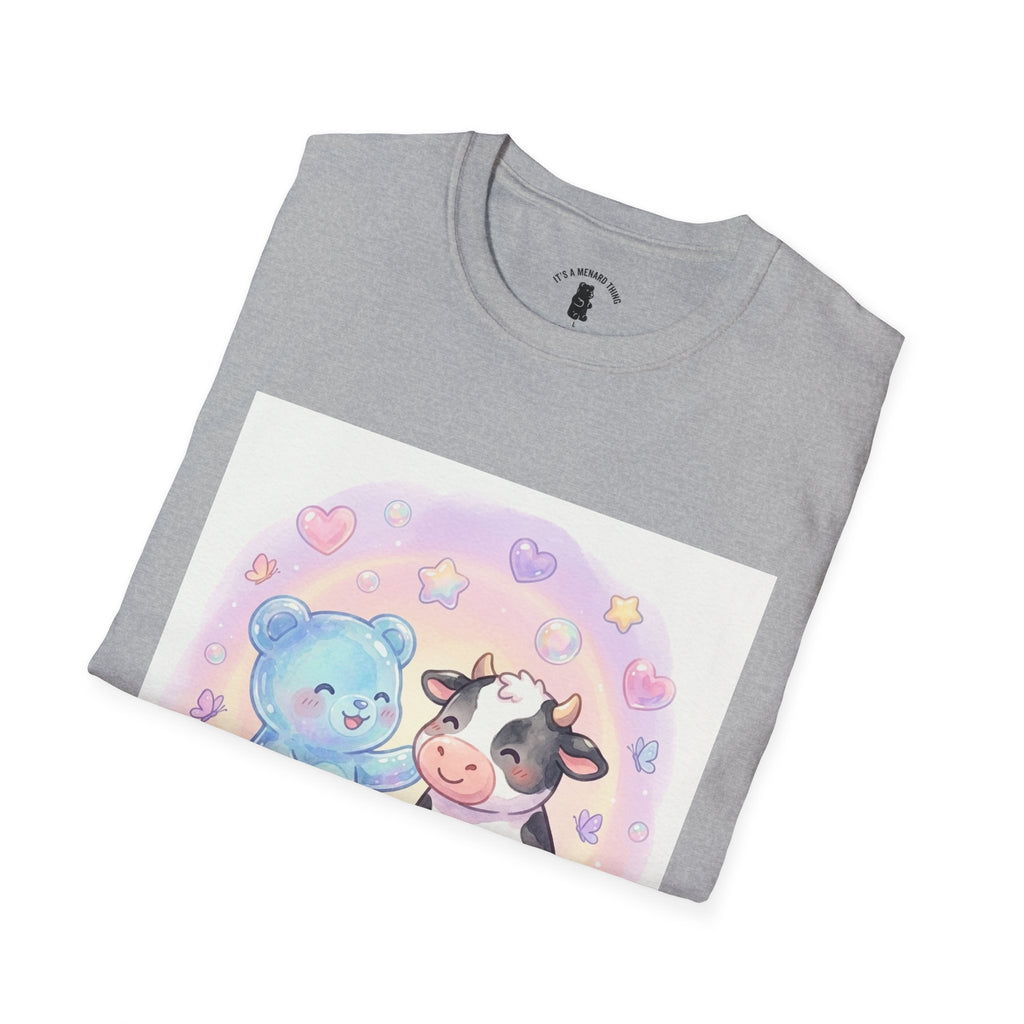 Blue Gooey Gummy Friend sharing Milk & Cookies — Pastel Graphic T-Shirt