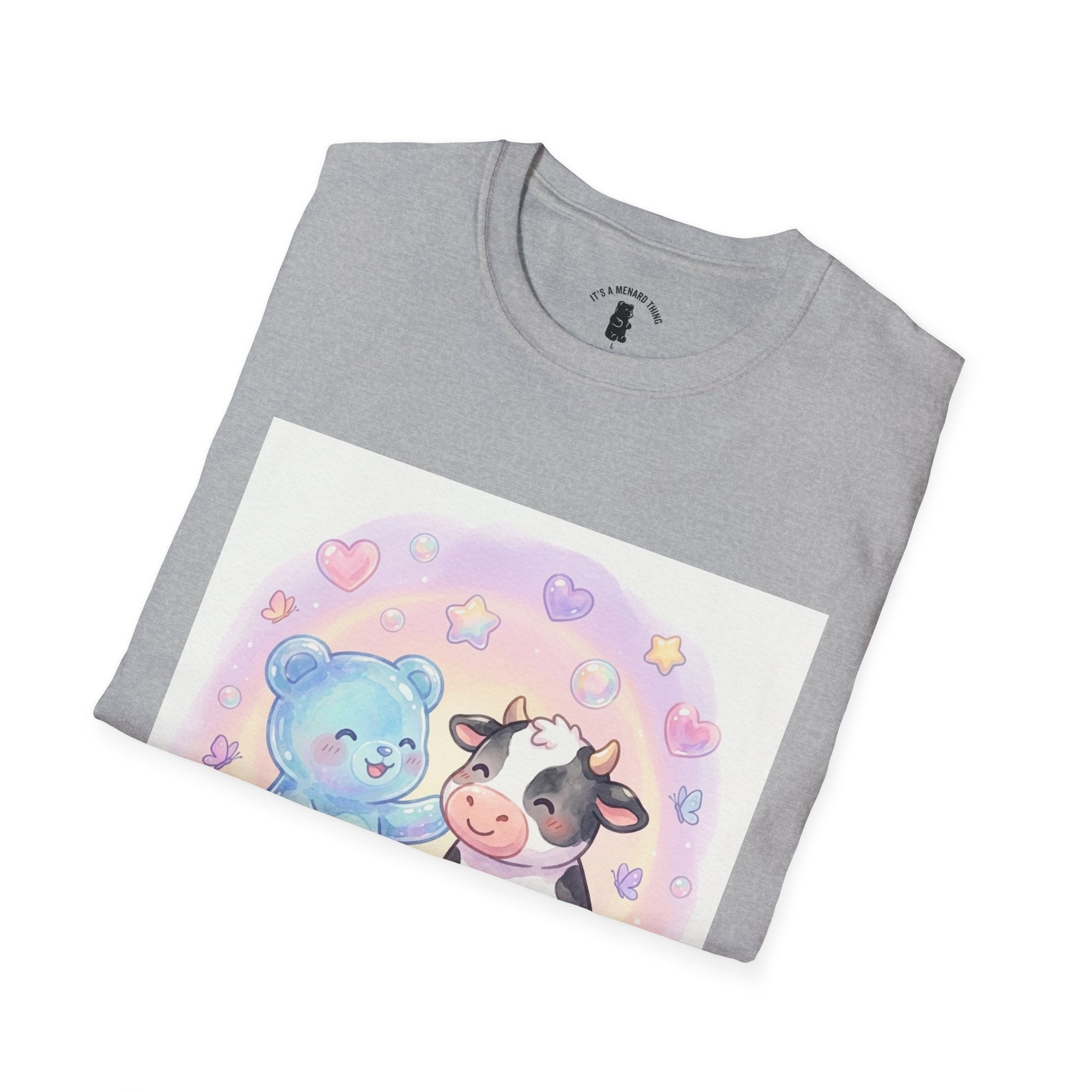 Blue Gooey Gummy Friend sharing Milk & Cookies — Pastel Graphic T-Shirt