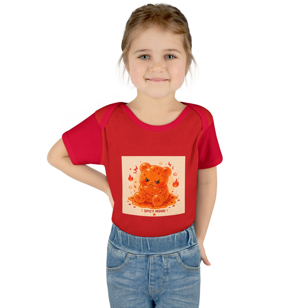 Spicy Mood Orange Gooey Gummy Bear Bodysuit — Cute Hot Pepper Bear Baby Onesie