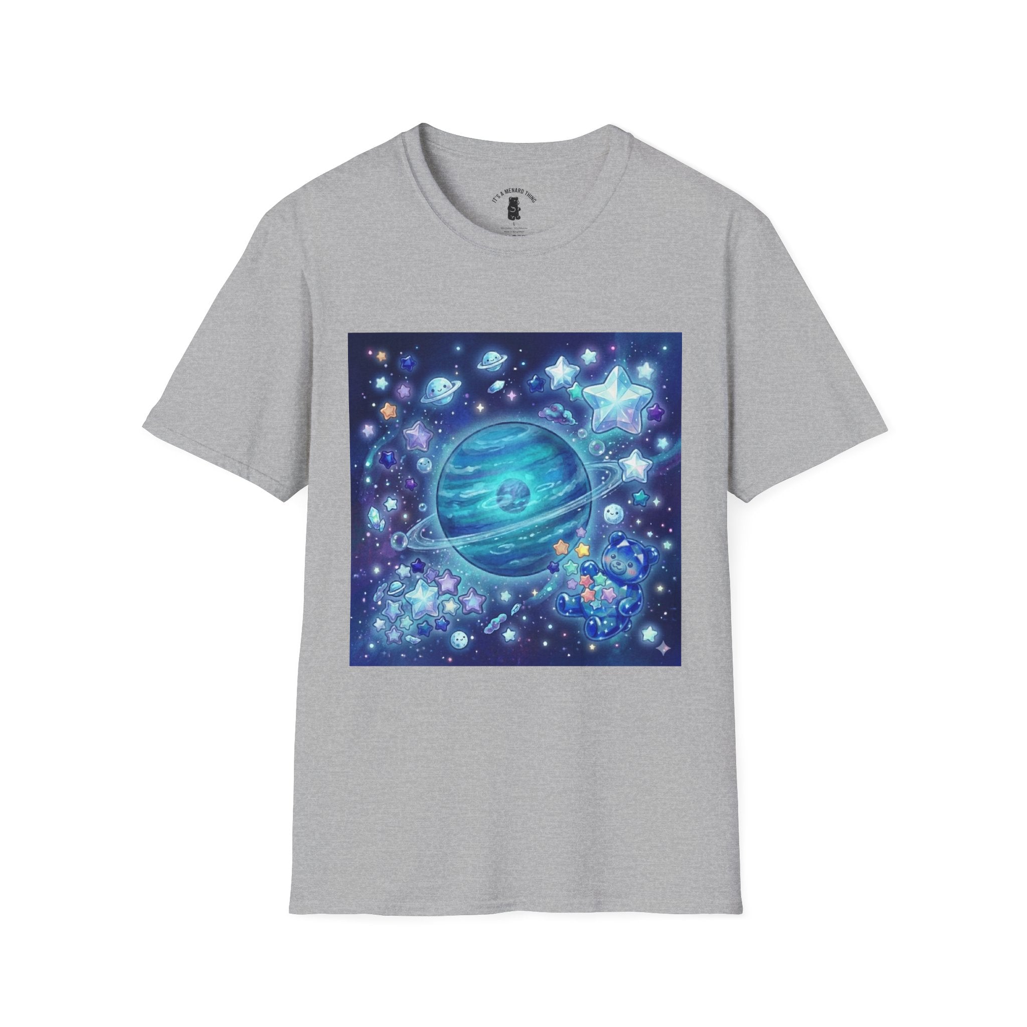 Lets Swim on Neptune, Blue Crystal Gooey Gummy Bear- Kawaii Graphic T-Shirt