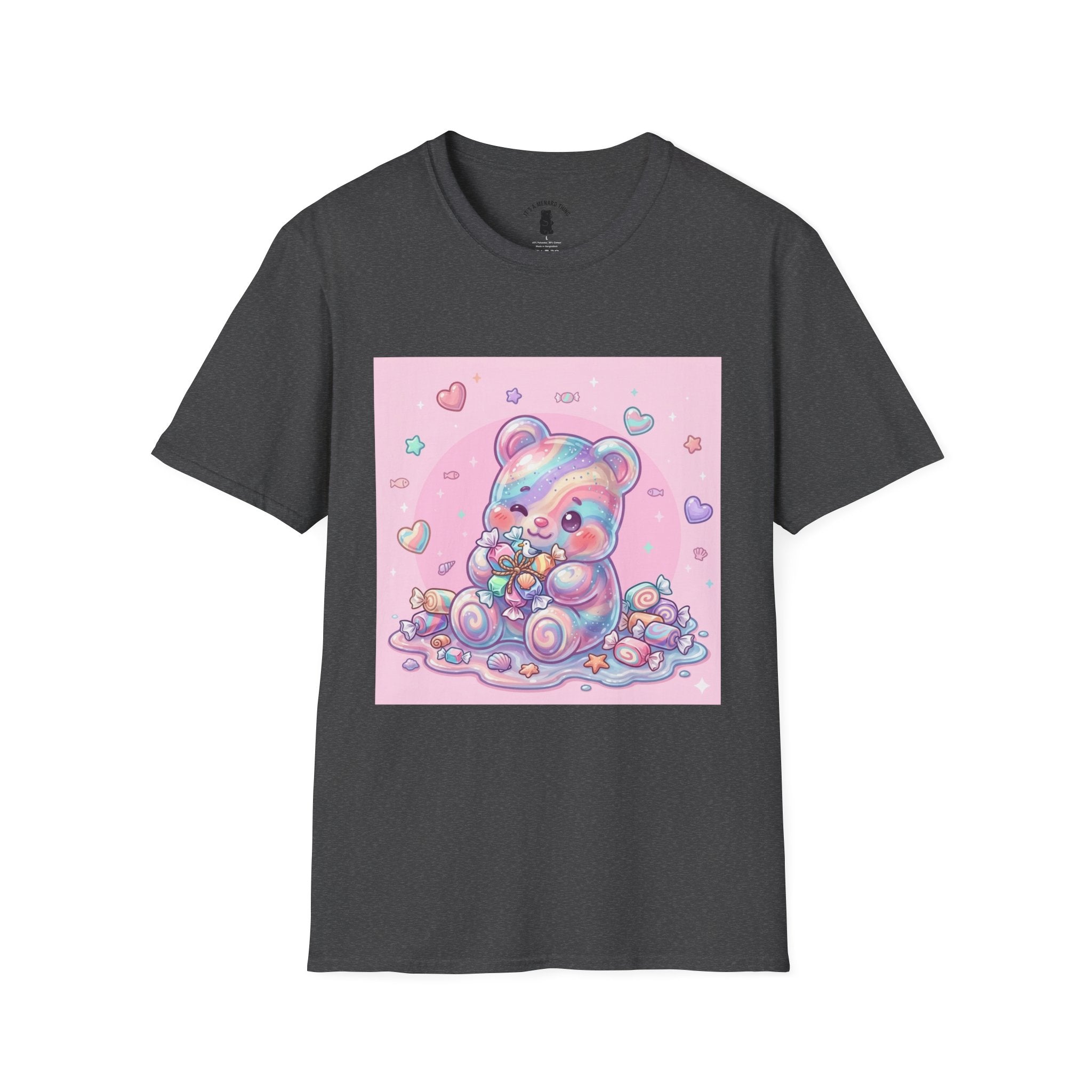 Cute Pastel Candy Bear T-Shirt — Rainbow Kawaii Heart Graphic