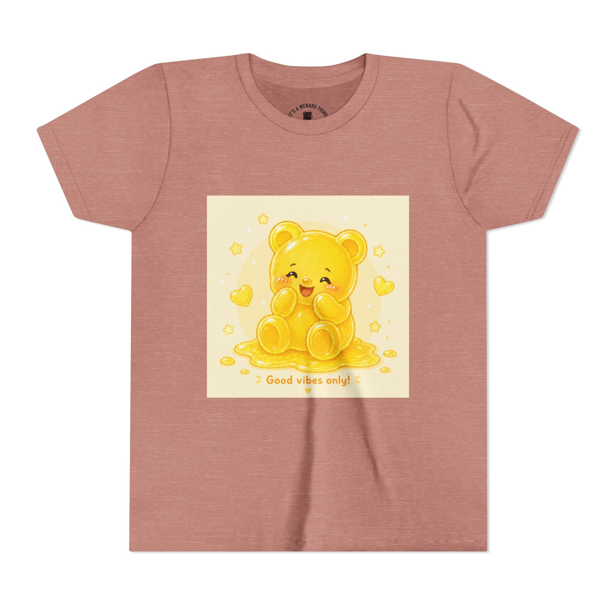 Cute Yellow Gooey Gummy Bear — "Good Vibes Only" Youth Short Sleeve Shirt