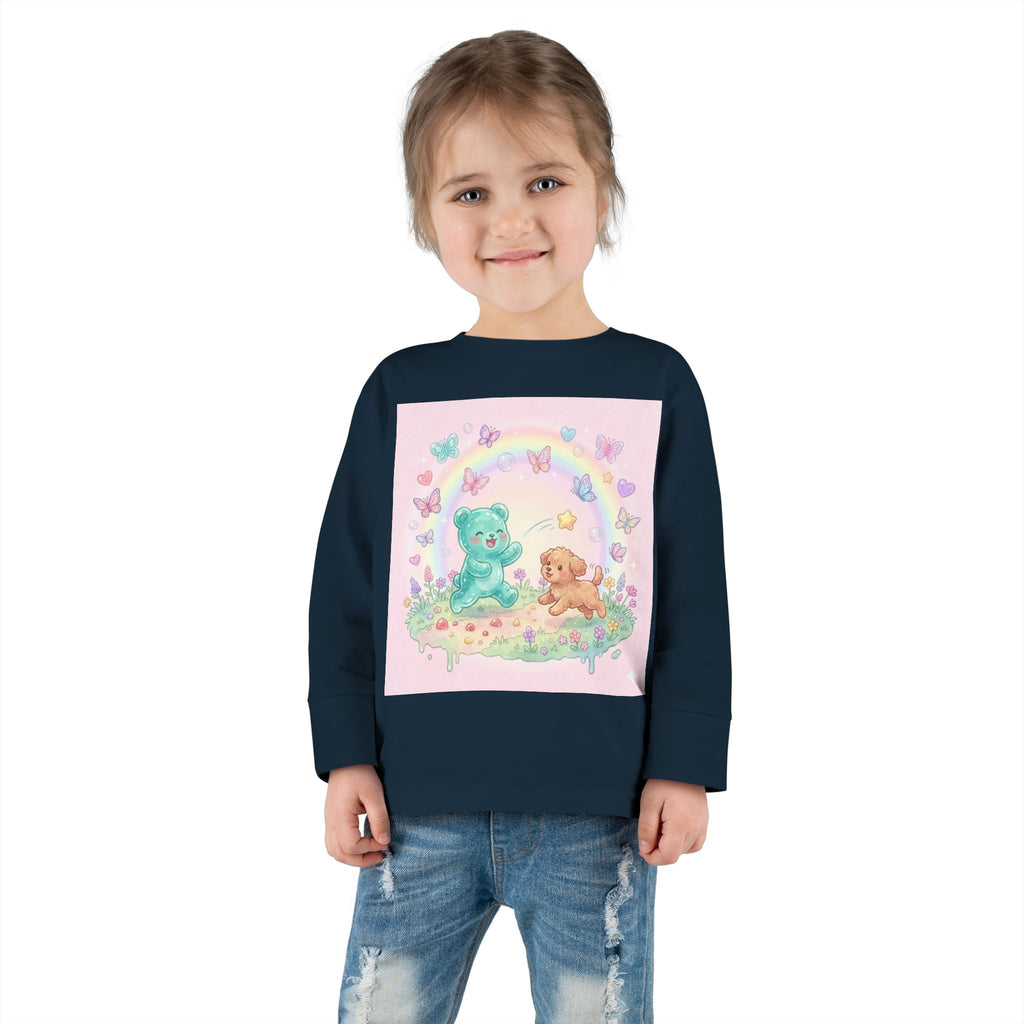 Pastel Puppy Play Time, Oozy Bear Friend- Graphic Long Sleeve Shirt