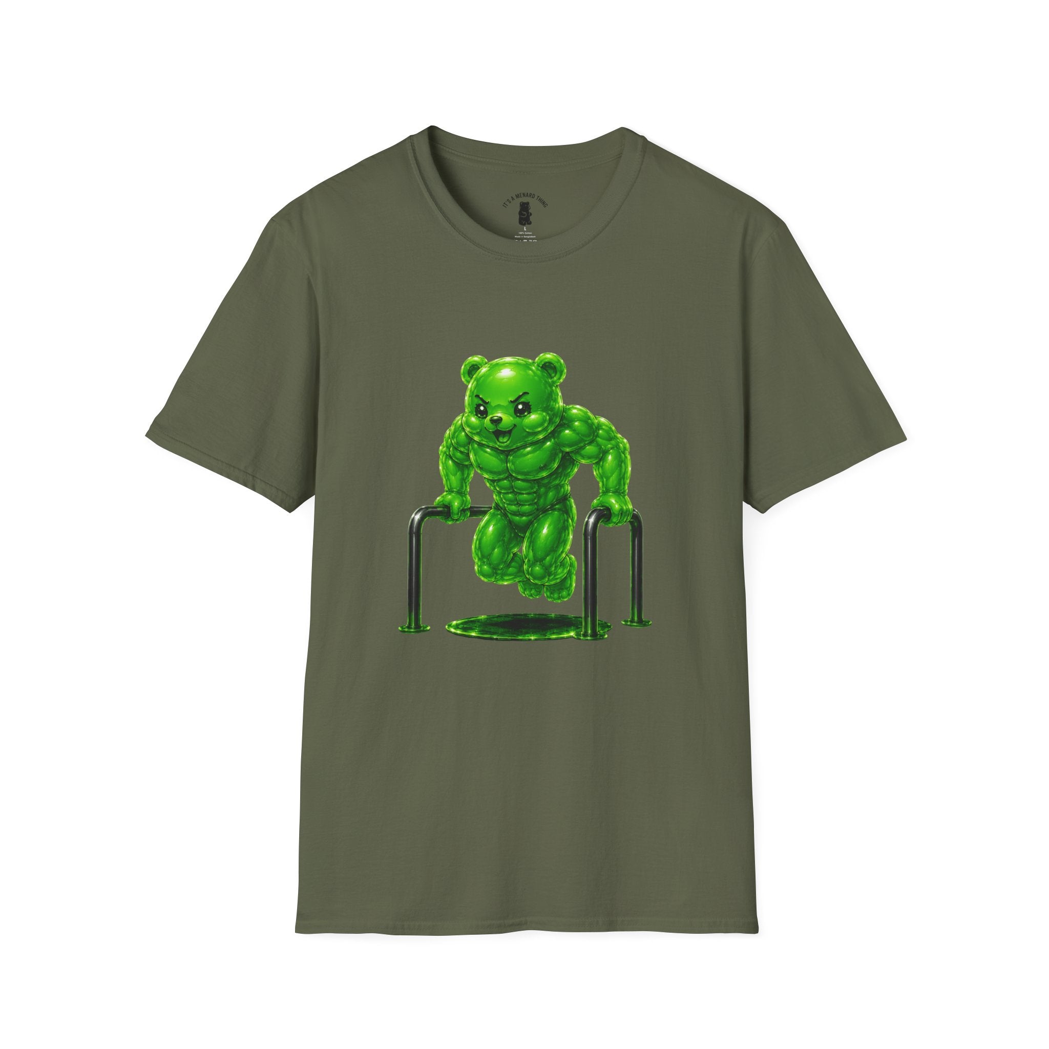 Bar Lifting Workout, Emerald green Oozy Buff Bear Gym Special- Adult Graphic Shirt (18+)