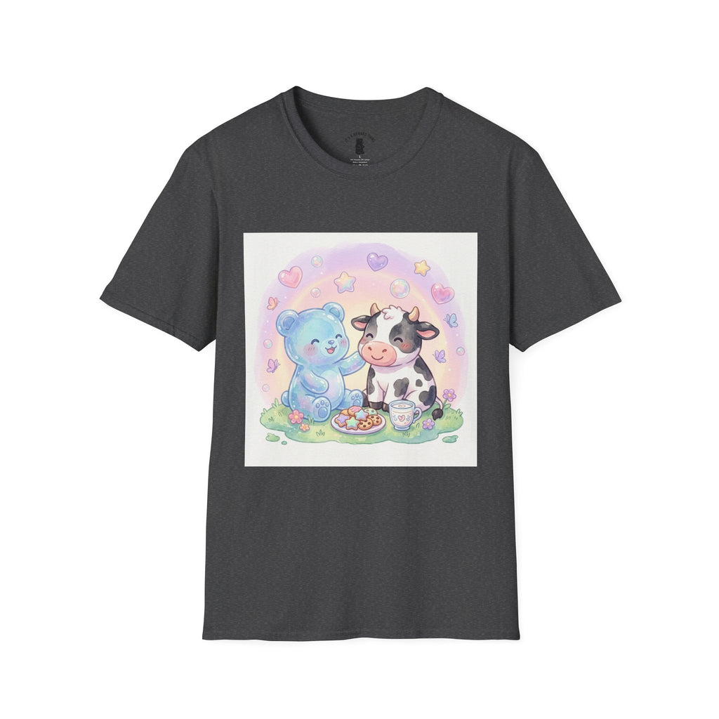Blue Gooey Gummy Friend sharing Milk & Cookies — Pastel Graphic T-Shirt