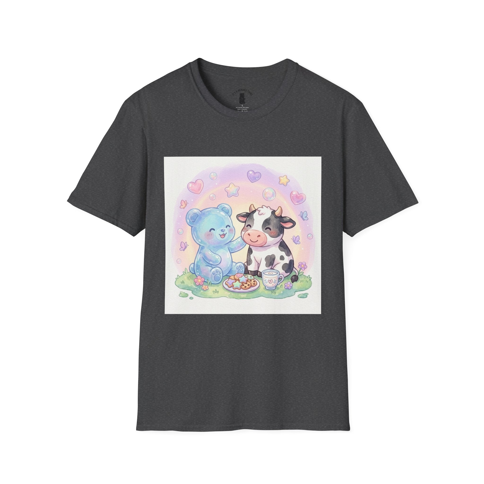 Blue Gooey Gummy Friend sharing Milk & Cookies — Pastel Graphic T-Shirt