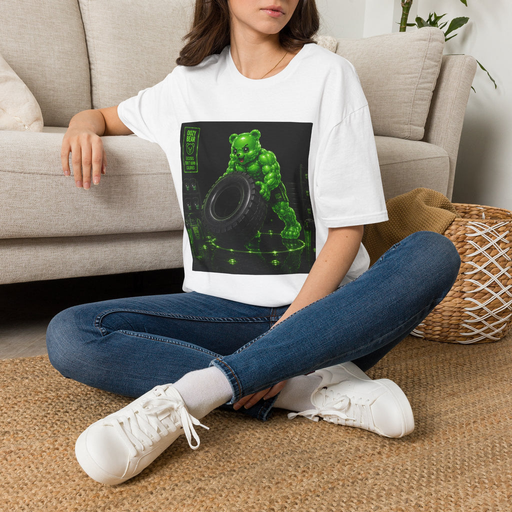 Tire Flipping Work Out, Emerald Oozy Buff Bear Gym Addition- Adult Graphic Shirt