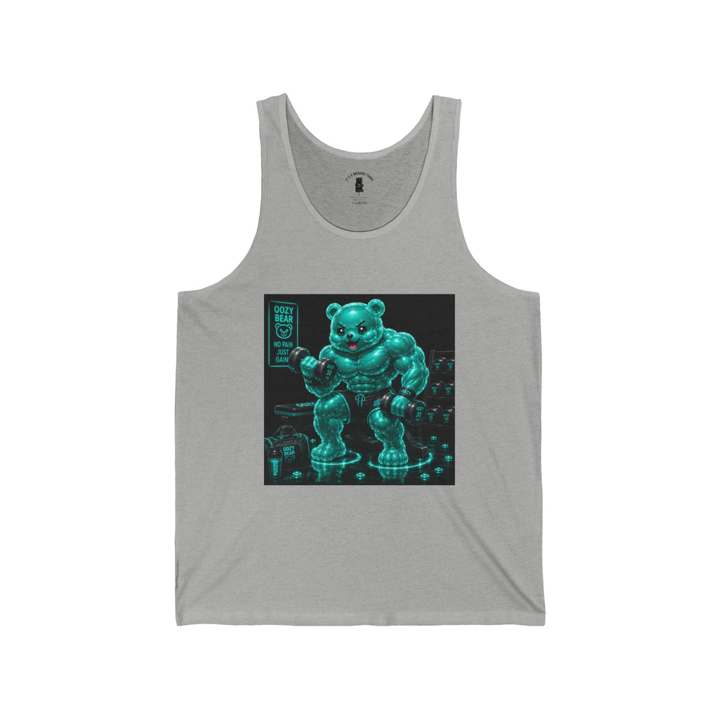 Neon Teal Workout, Oozy Buff Bear Gummy Gym Workout- Adult Graphic Tank Top