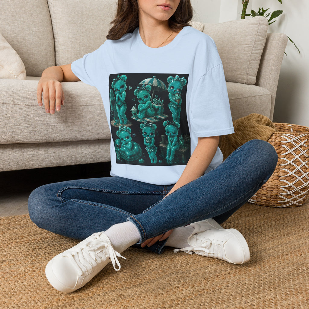 Kawaii Shy Teal Beach Babe Oozy Bear Gummy Pin Up- Adult Graphic Shirt (18+)