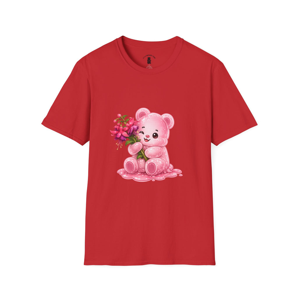 Tropical Pink Flowers, Pretty Pale Oozy Bear Friend- Graphic Shirt