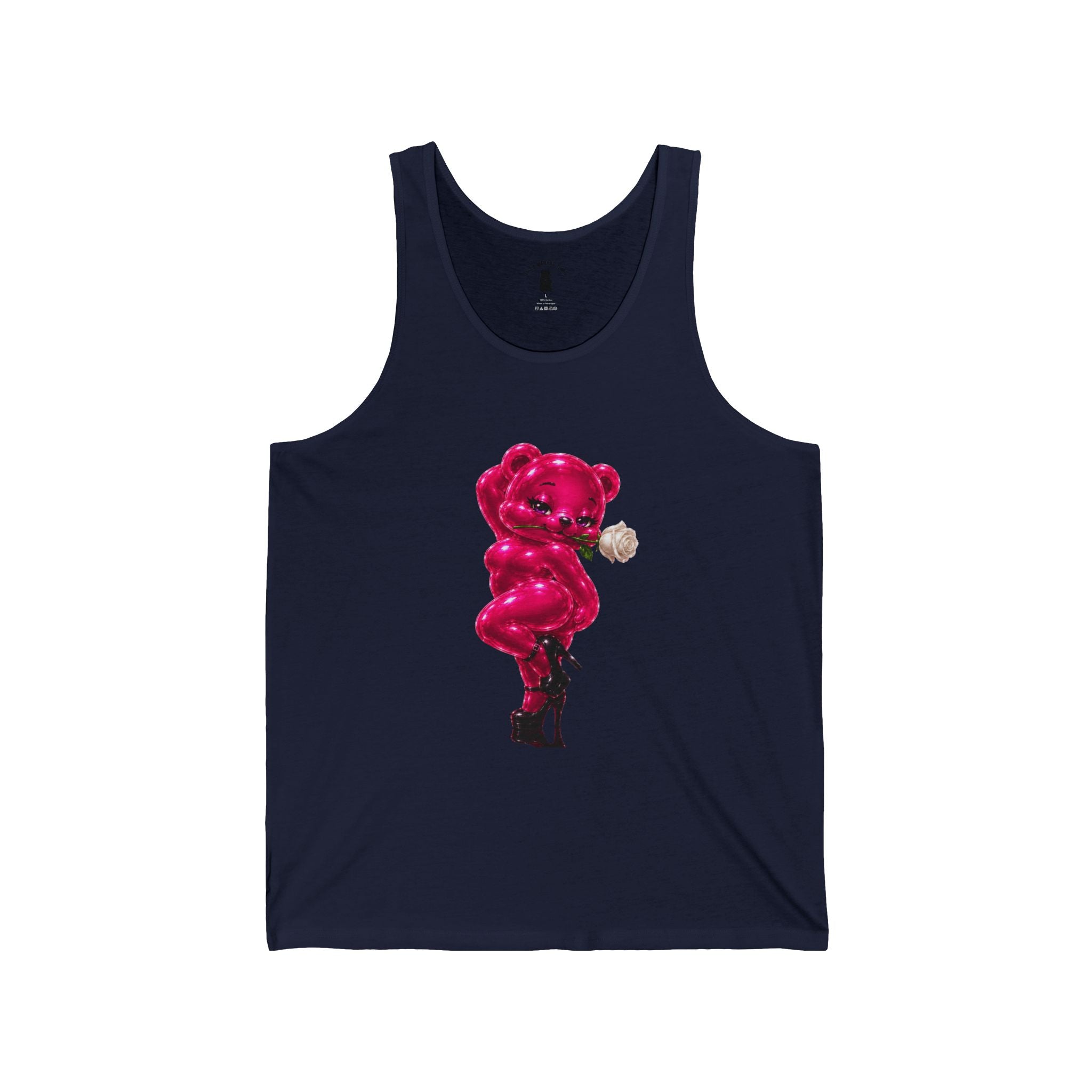 Pink Shiny Pin Up Oozy Bear In Heels, Special Addition Gummy- Graphic Tank Top (Adults Only!)