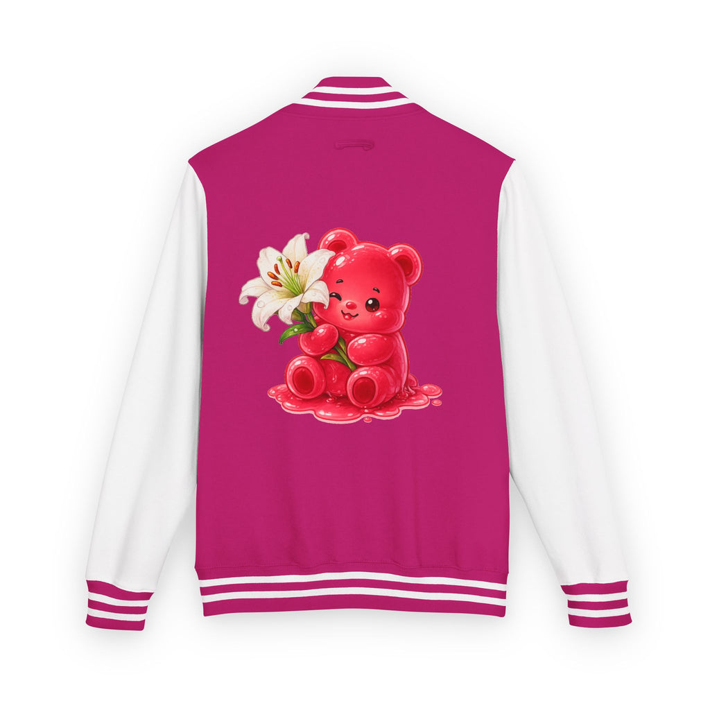 White Lilies, Red Gooey Gummy Friend — Kawaii Graphic Varsity Jacket
