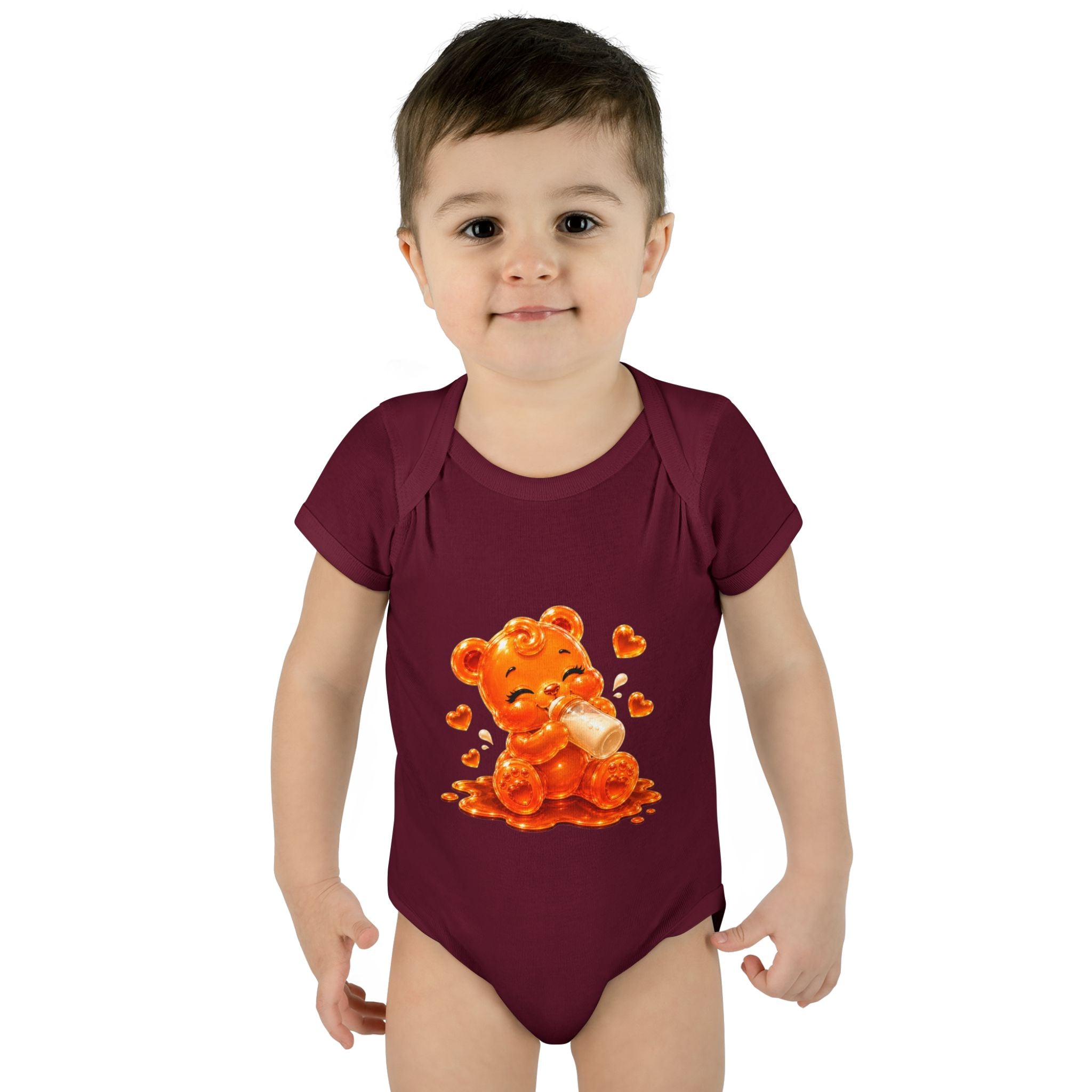 Yummy, Yummy Milk Time Orange Oozy Baby Gummy Bear Cutie Addition- Graphic Onesie