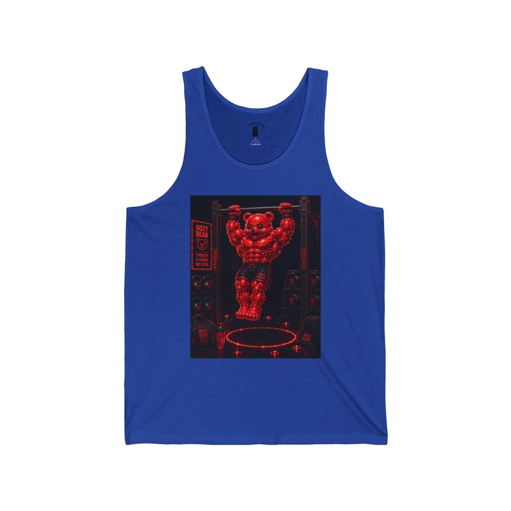 Bar lifting Workout, Crimson Oozy Buff Bear Gummy Gym Addition- Adult Graphic Tank Top