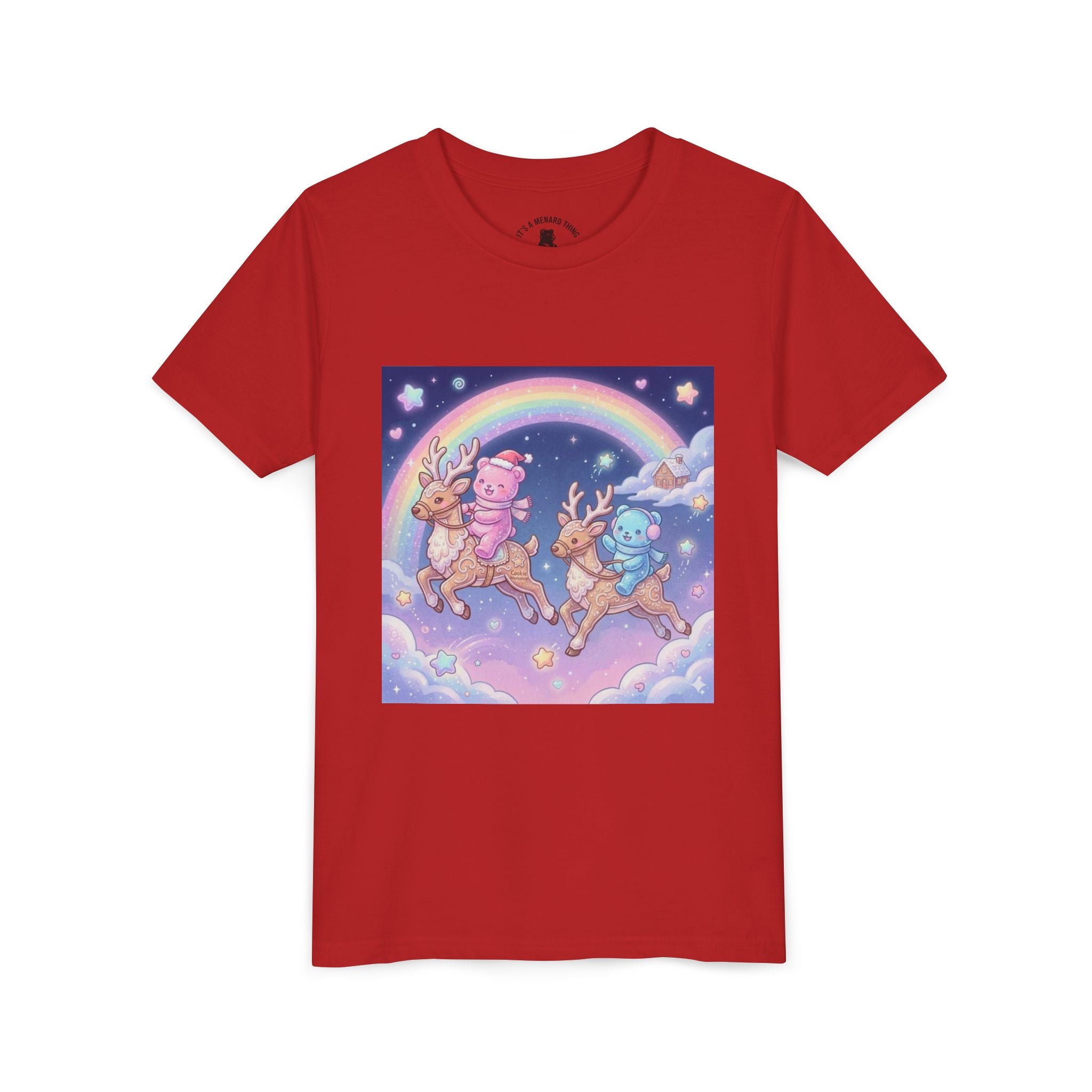 Duo Gooey Gummy Bear riding Reindeer — Cute Youth T-Shirt