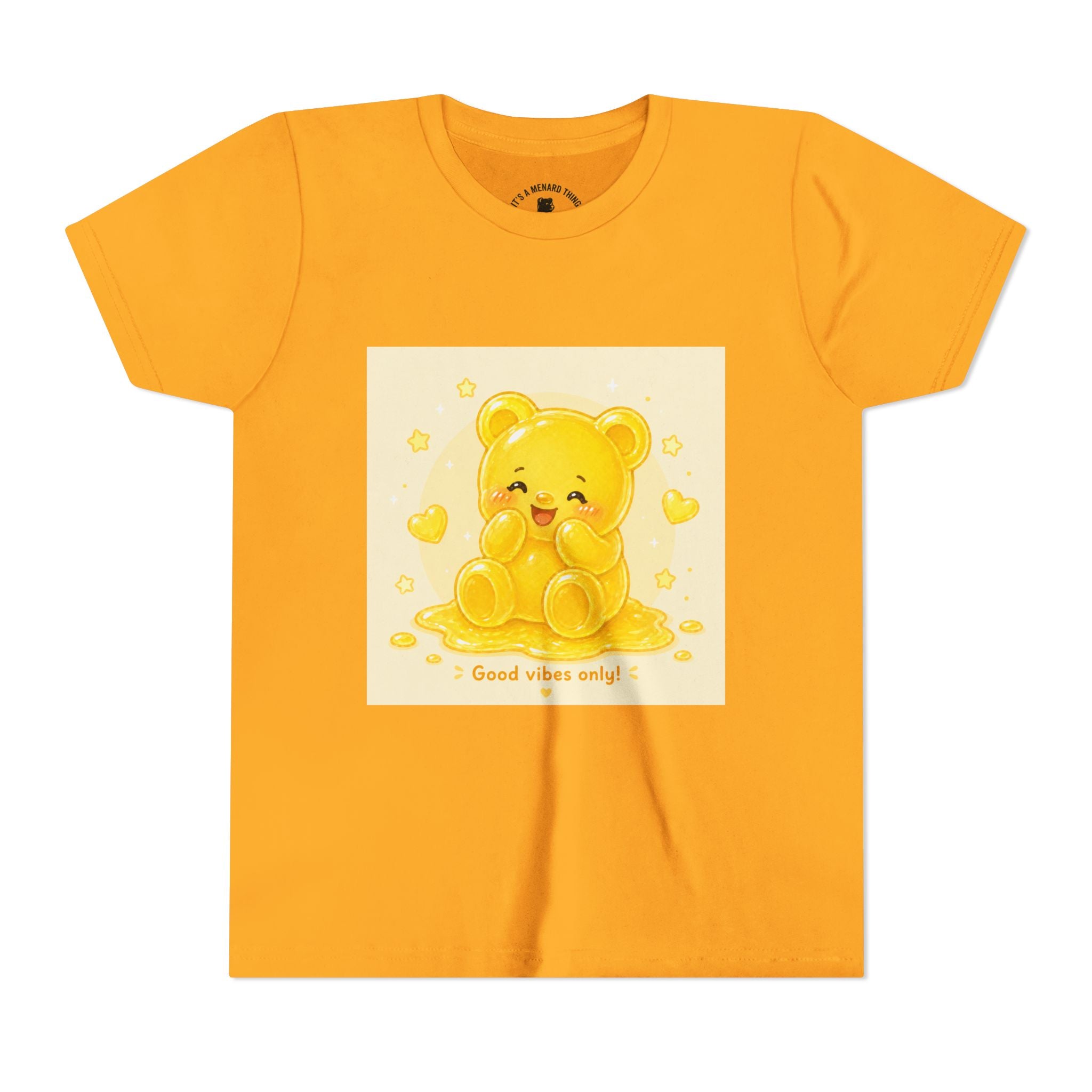Cute Yellow Gooey Gummy Bear — "Good Vibes Only" Youth Short Sleeve Shirt