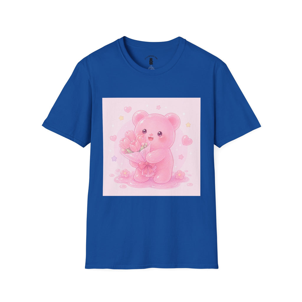 Gooey Pink Gummy Bear Bouquet T-Shirt — Kawaii Valentine Floral Tee