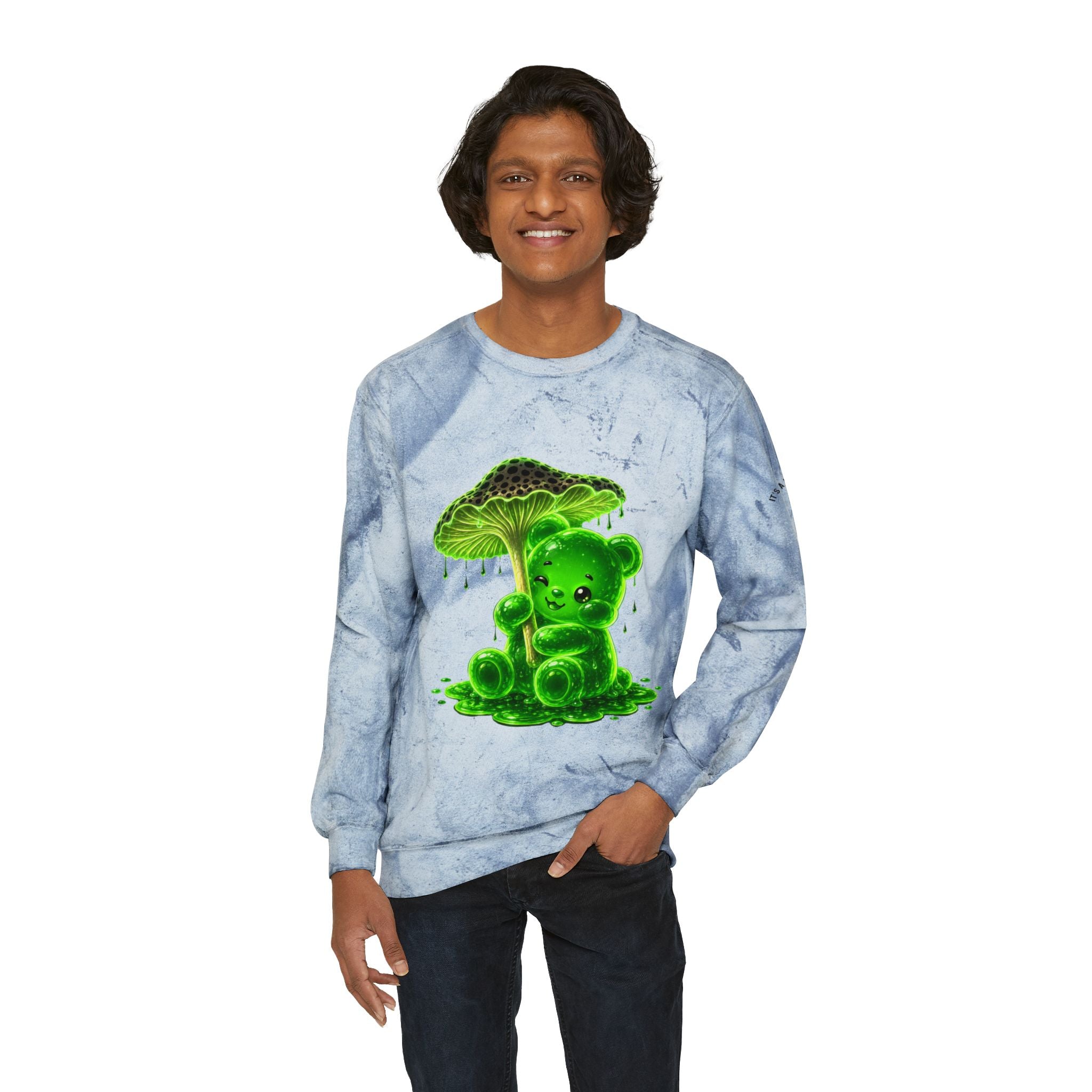 Glowing Green Mushroom, Gooey Gummy Bear-Kawaii Graphic Sweatshirt