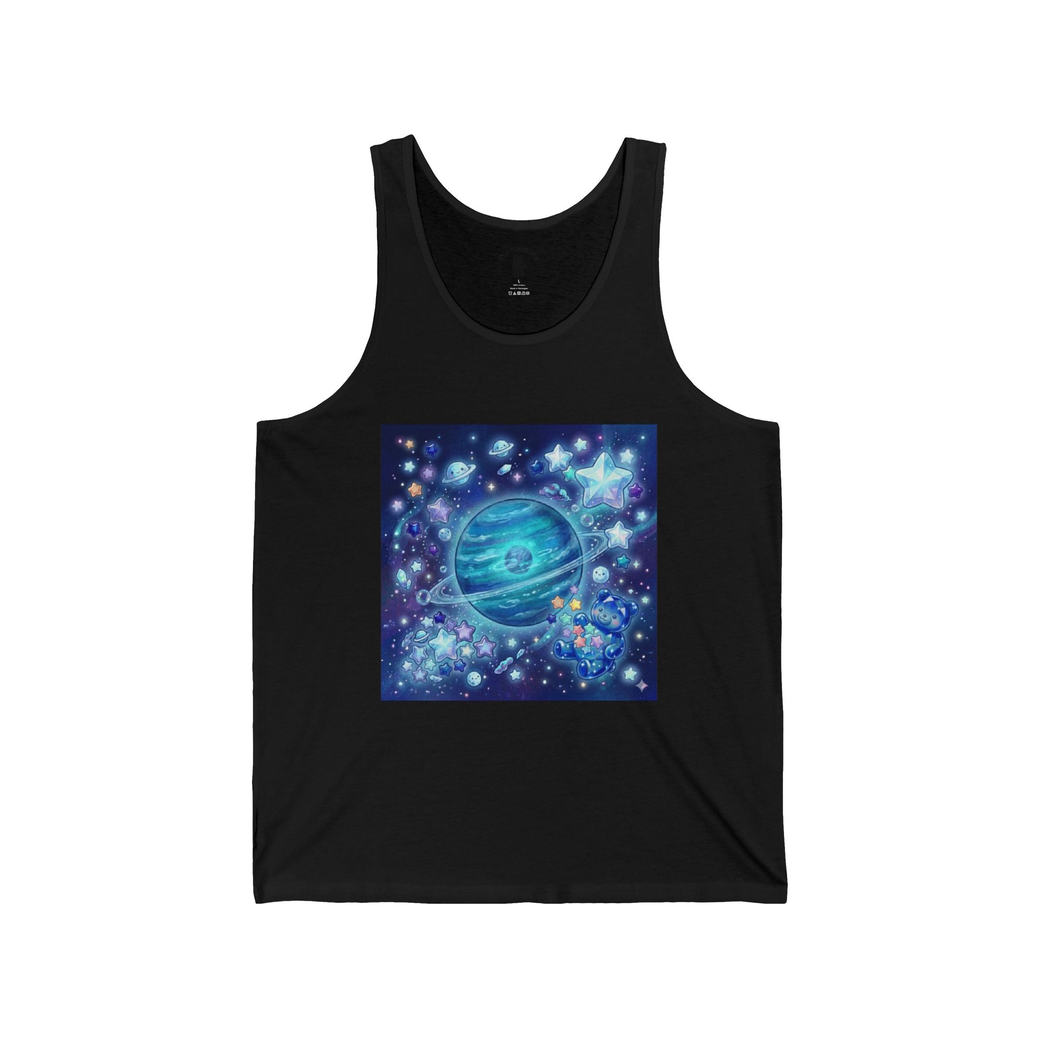 Lets Take a Swim to Neptune, Blue Crystal Gooey Gummy Bear— Kawaii Graphic Tank Top