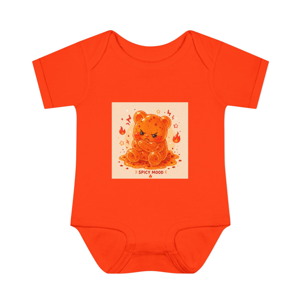 Spicy Mood Orange Gooey Gummy Bear Bodysuit — Cute Hot Pepper Bear Baby Onesie