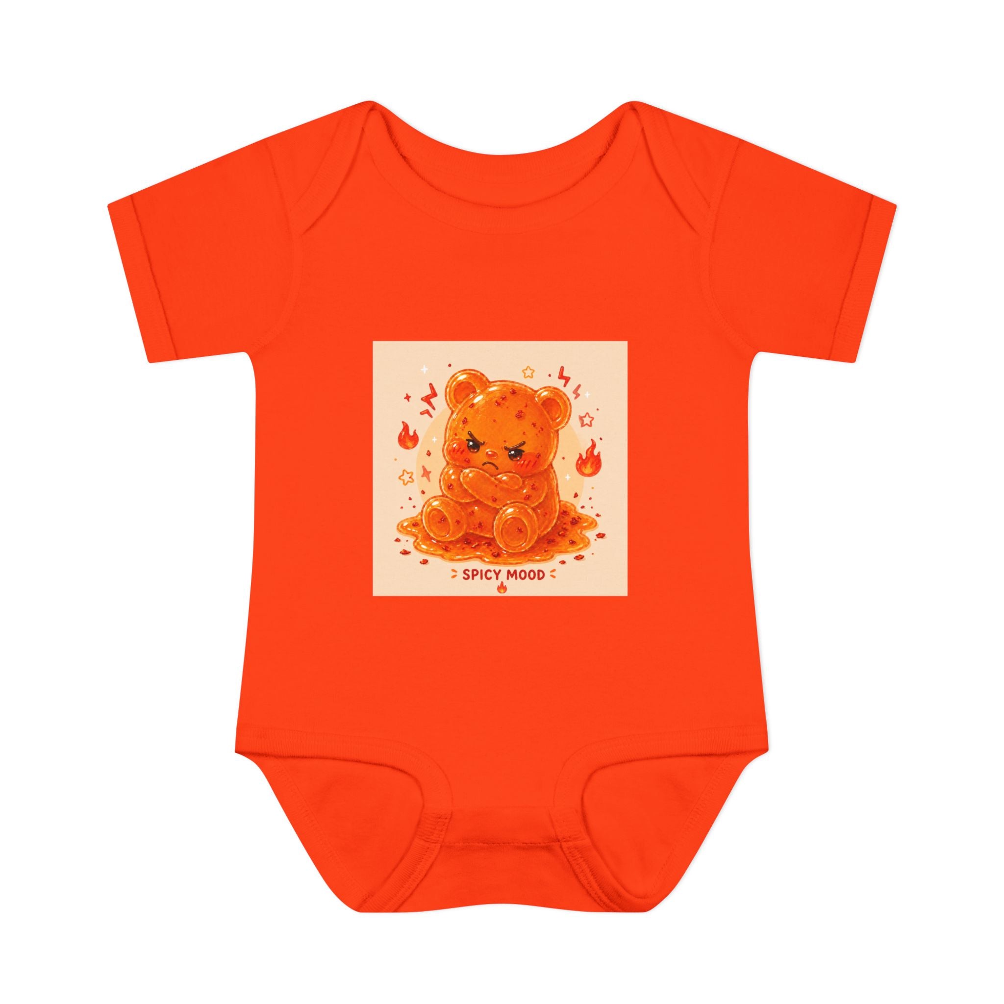 Spicy Mood Orange Gooey Gummy Bear Bodysuit — Cute Hot Pepper Bear Baby Onesie