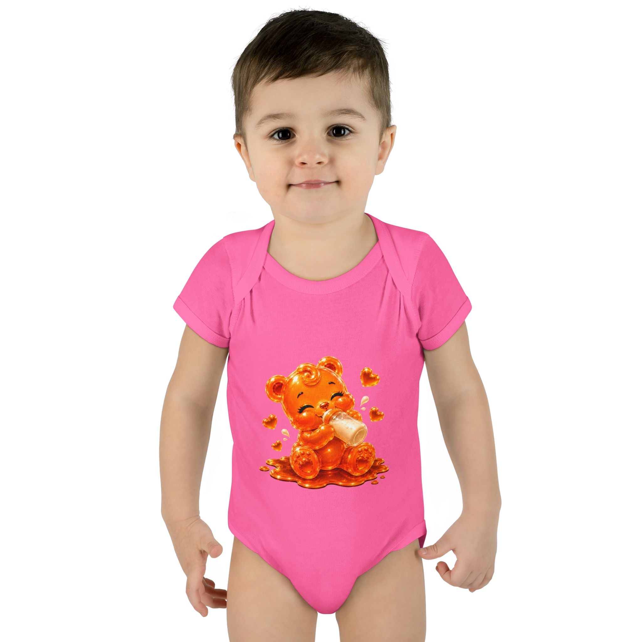 Yummy, Yummy Milk Time Orange Oozy Baby Gummy Bear Cutie Addition- Graphic Onesie