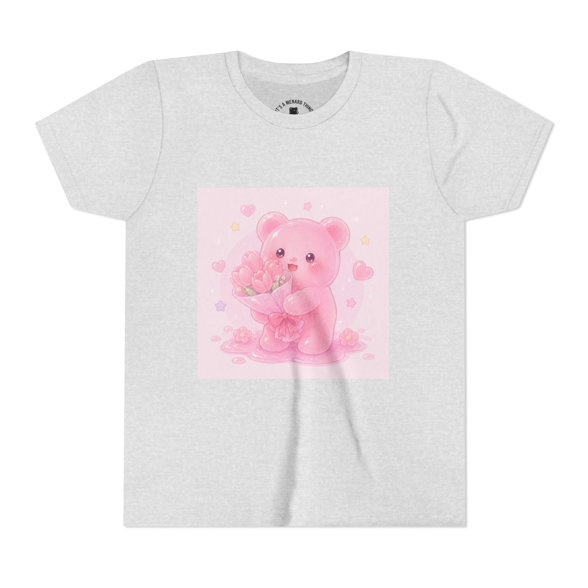 Pink Gooey Gummy Bear Youth Tee – Valentine Gummy Bouquet Kids Shirt