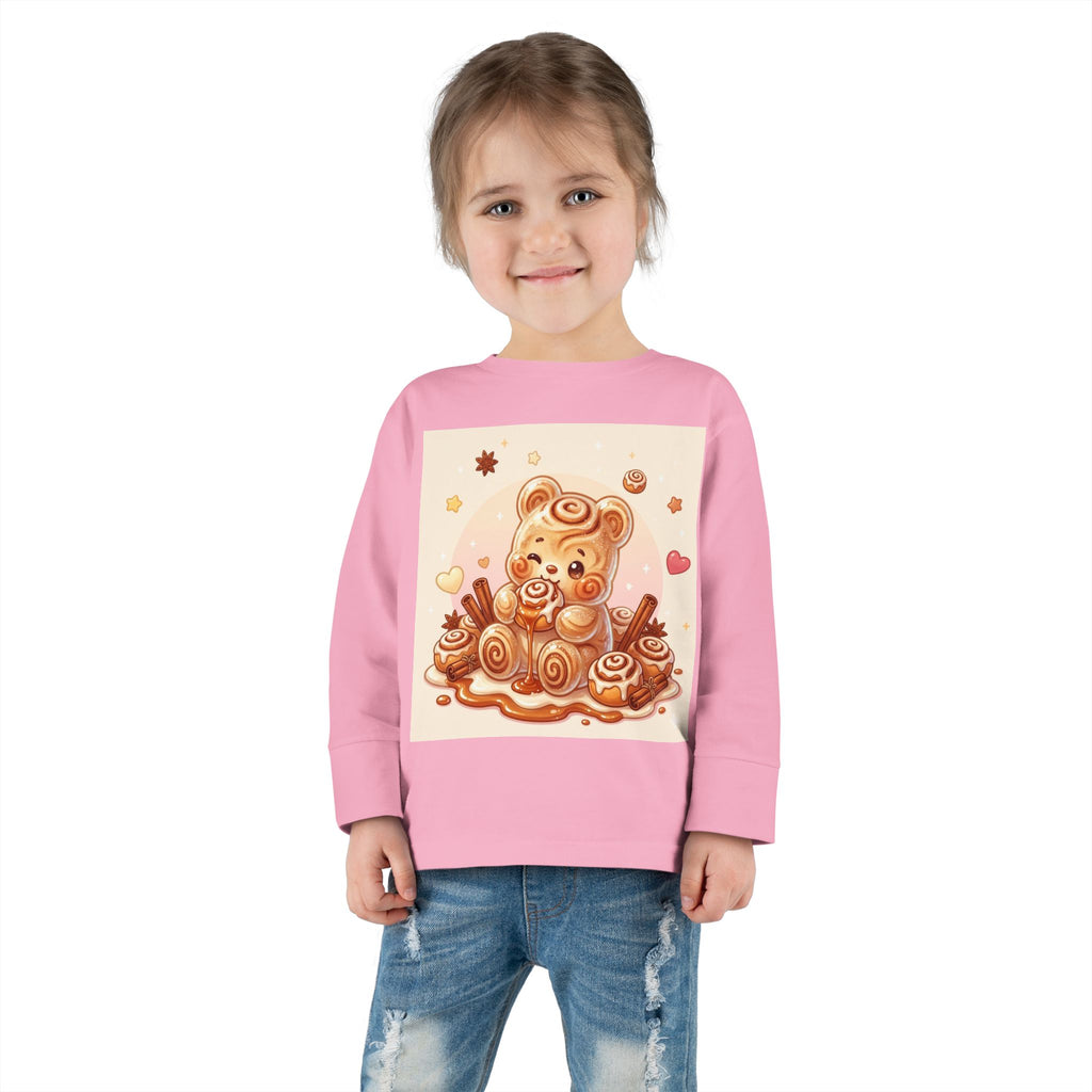 Cinnamon Roll Baked Goods, Sweet Oozy Bear Gummy Friend- Kids Graphic Long Sleeve Shirt