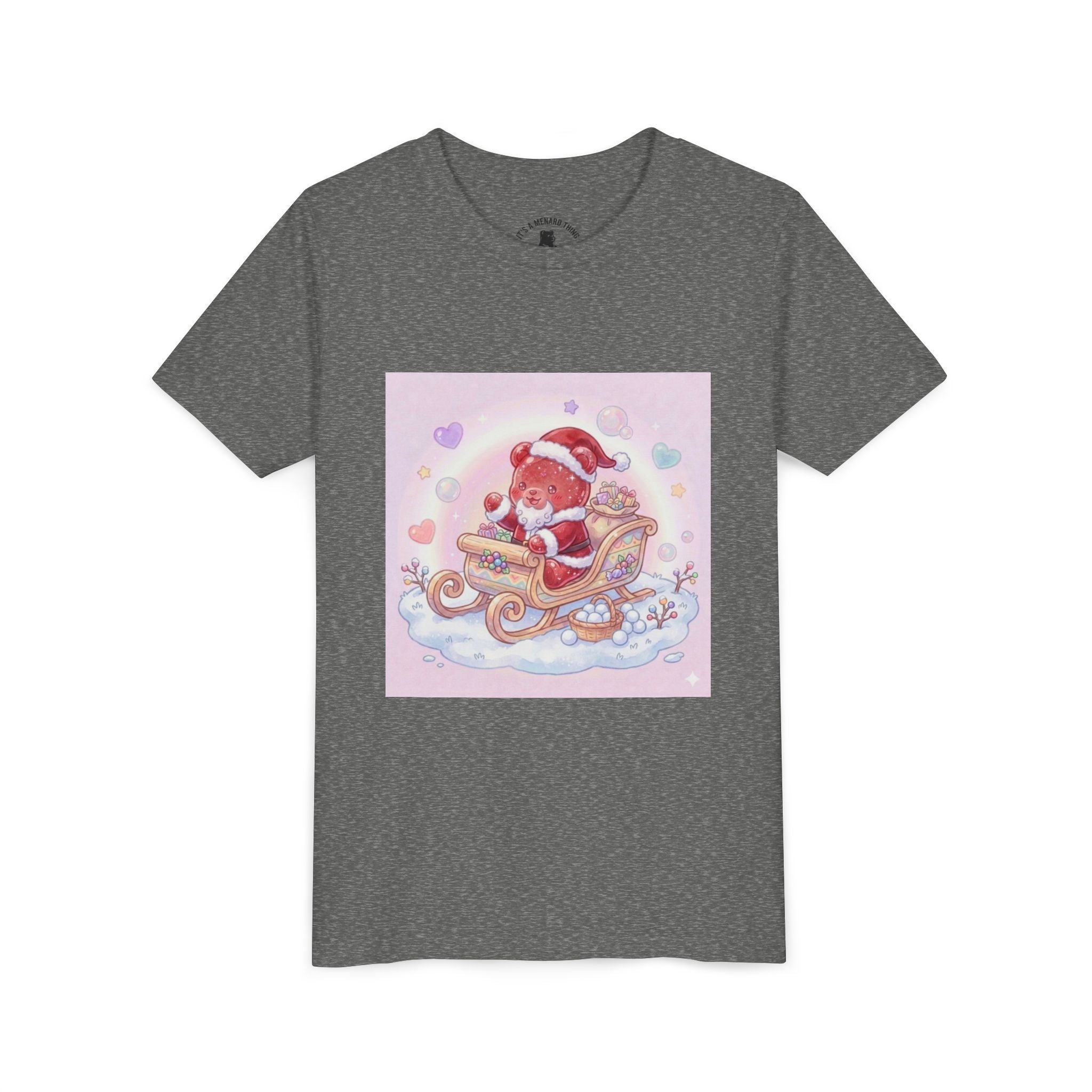 Cute Gooey Gummy Red Santa in Sleigh Holiday Shirt