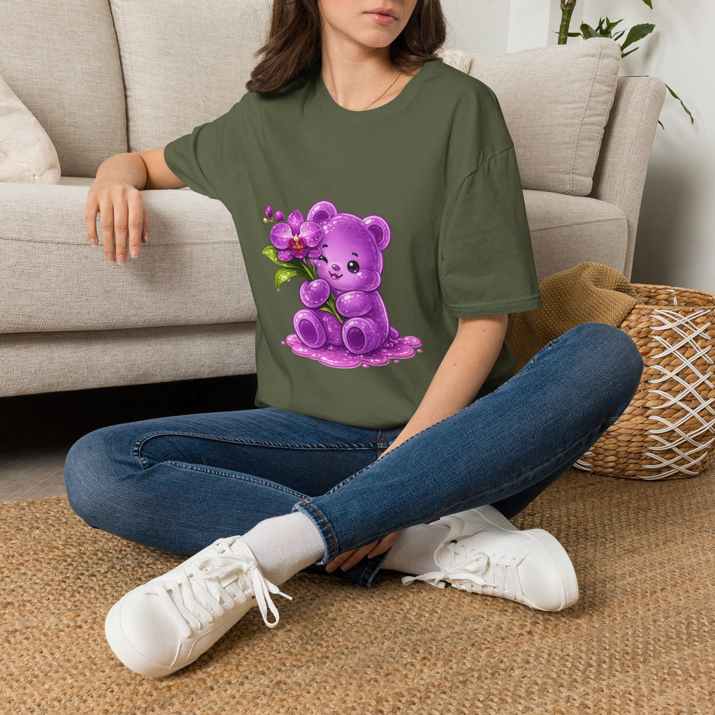 Beautiful Orchid, Purple Oozy Bear Floral Special Gummy Friend- Graphic Shirt