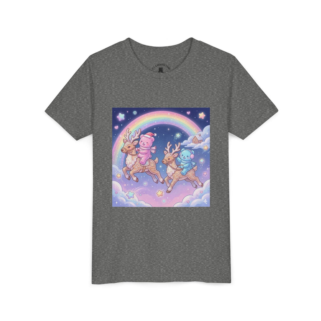 Duo Gooey Gummy Bear riding Reindeer — Cute Youth T-Shirt