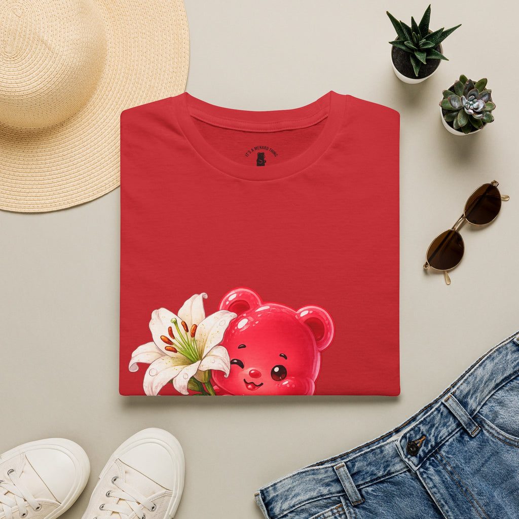 White Casa Blanca Lily, Red Oozy Bear Special Flower Edition- Graphic Shirt
